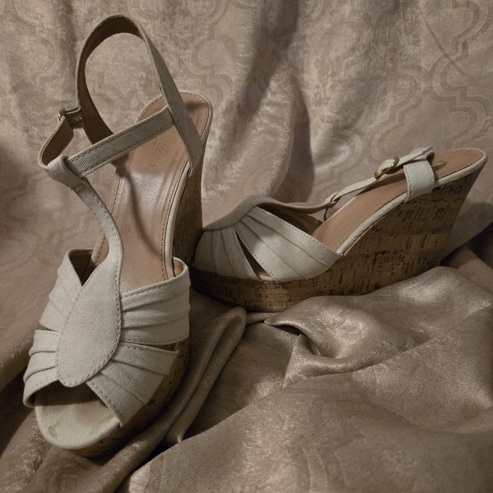 Candies Elegant Cream Cork Wedge Sandals